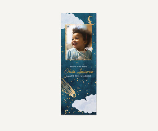 Memorial bookmark front with photo, name, and dates