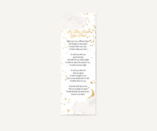 Back of memorial bookmark with “I’m There Inside Your Heart” poem