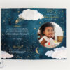 Flat lay of a celestial youth memorial program with photo and poem