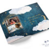 Stars memorial booklet spread with quote and child photos in starry night theme